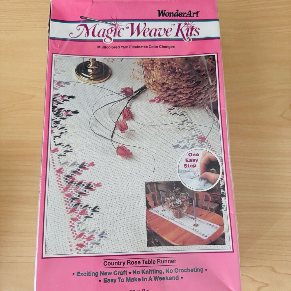 Vtg 90s New Wonderart Needlecraft Magic Weave Table Runner Kit Country Rose 9911